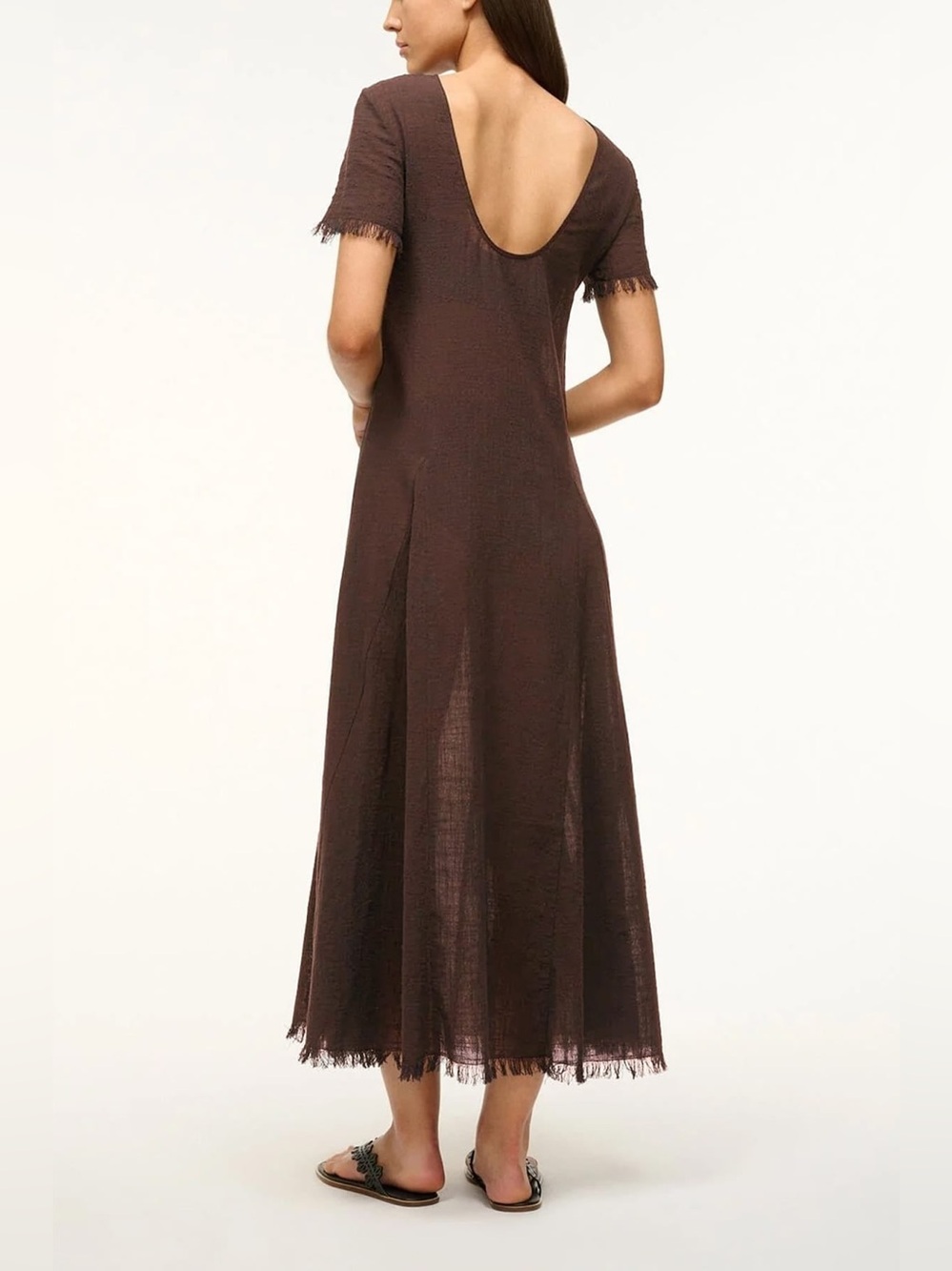 STAUD Brown Fringed Short-Sleeve Maxi Dress - Picture 3 of 12